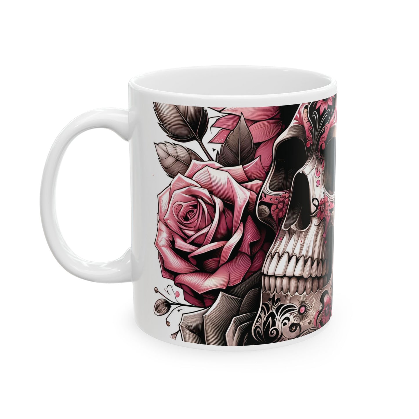 Sugar Skull Floral Ceramic Mug | 11oz & 15oz | Unique Gift for Tea/Coffee Lovers