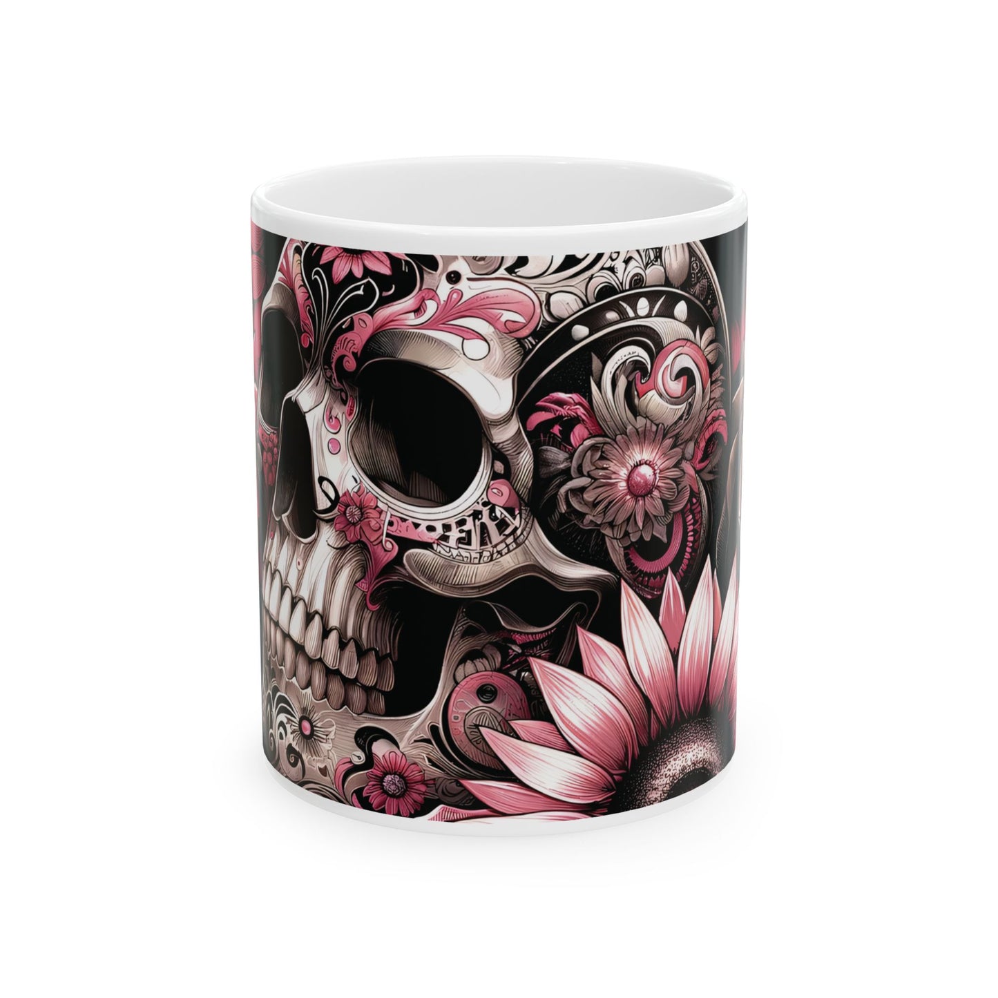 Sugar Skull Floral Ceramic Mug | 11oz & 15oz | Unique Gift for Tea/Coffee Lovers