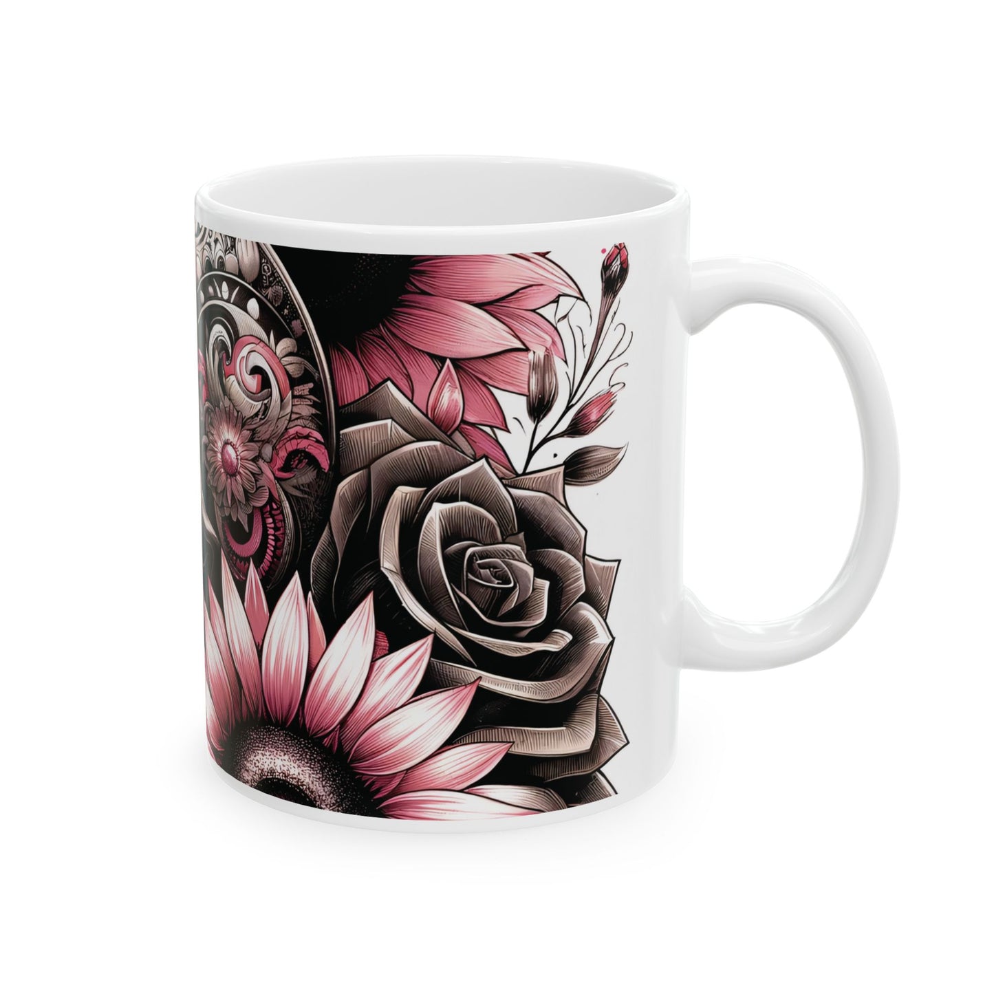 Sugar Skull Floral Ceramic Mug | 11oz & 15oz | Unique Gift for Tea/Coffee Lovers