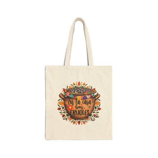 Colorful Cotton Canvas Tote Bag - "En La Casa Hay Frijoles" Design