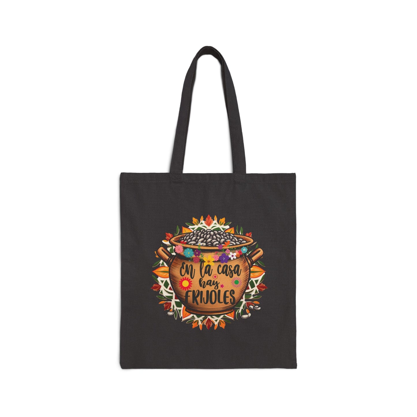 Colorful Cotton Canvas Tote Bag - "En La Casa Hay Frijoles" Design